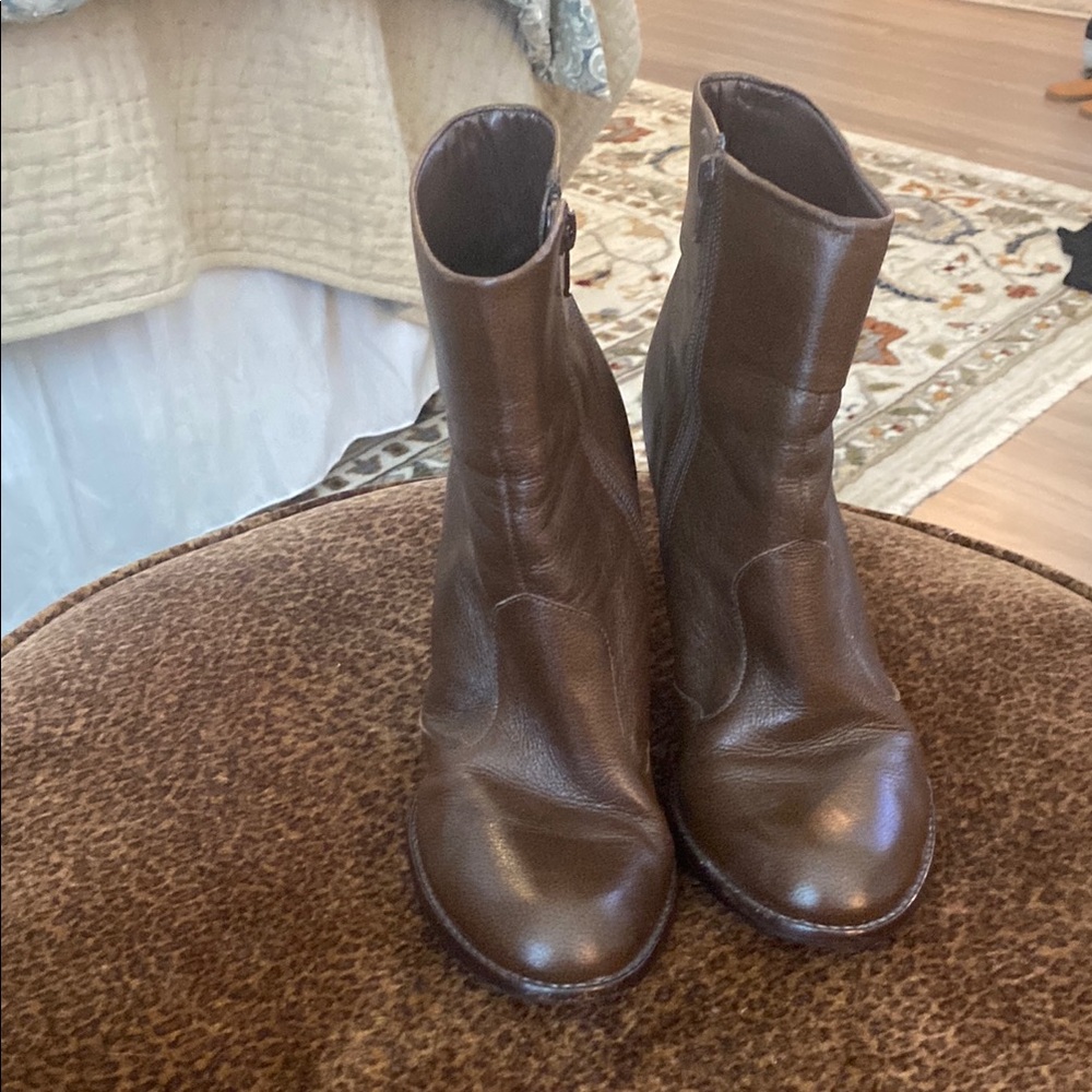 Smooth Pebble Leather Brown Ankle Booties Sleek Sexy Design